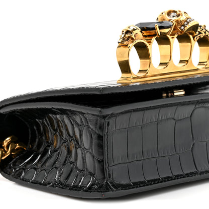 Alexander McQueen Shiny Crocodile Embossed Jeweled Satchel Black 10 of 11