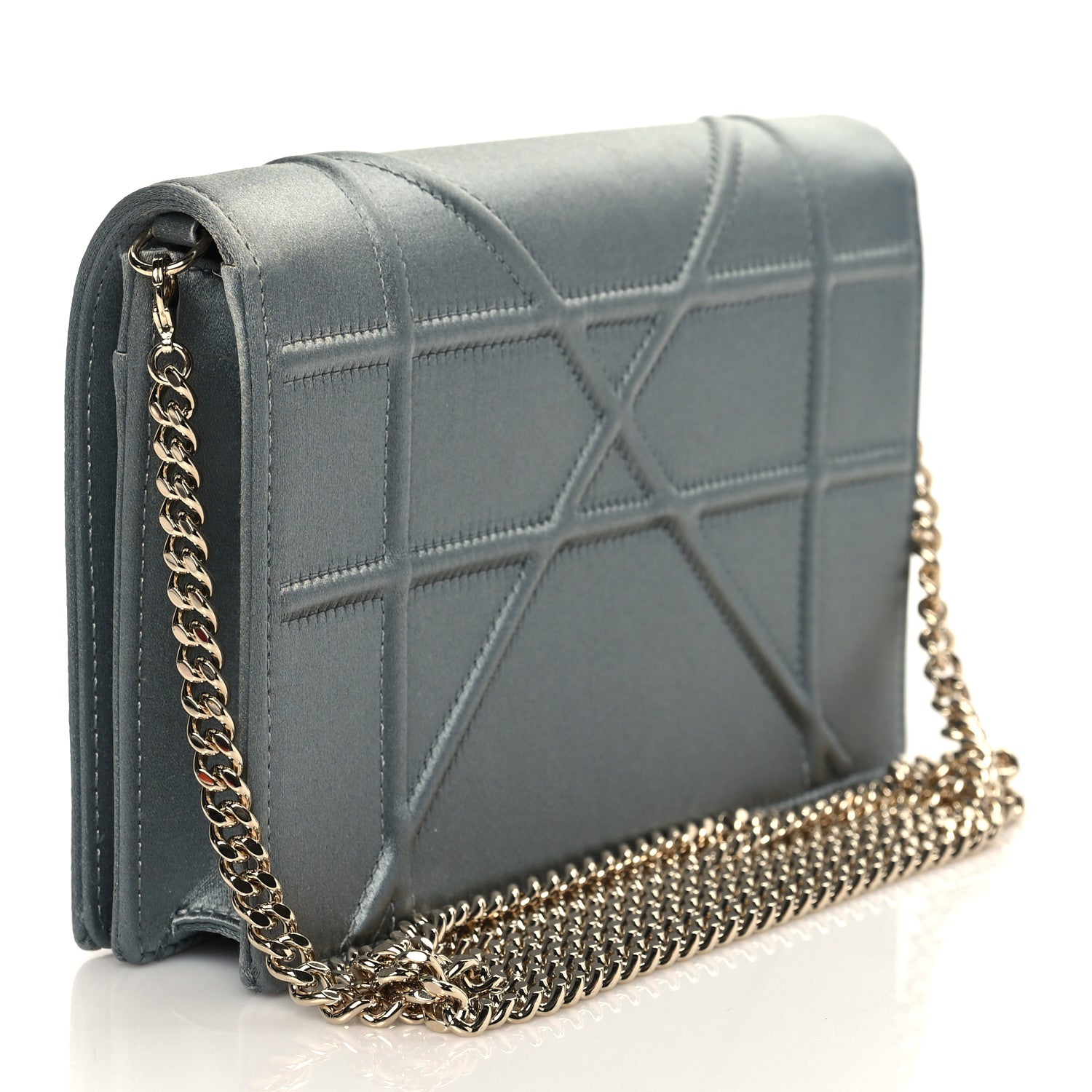 Christian Dior Satin Diorama Wallet on Chain Pouch Blue Gray 3 of 9