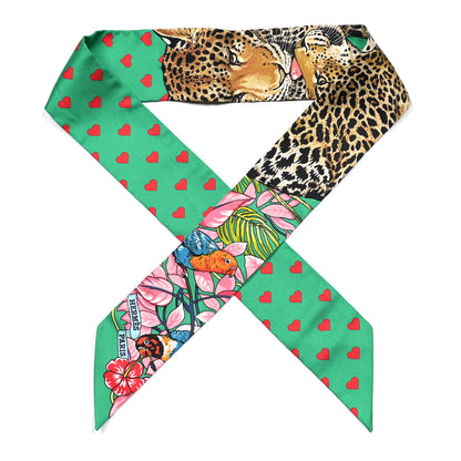Hermes Silk Jungle Love Love Twilly Emeraude Rose Brun 1 of 4