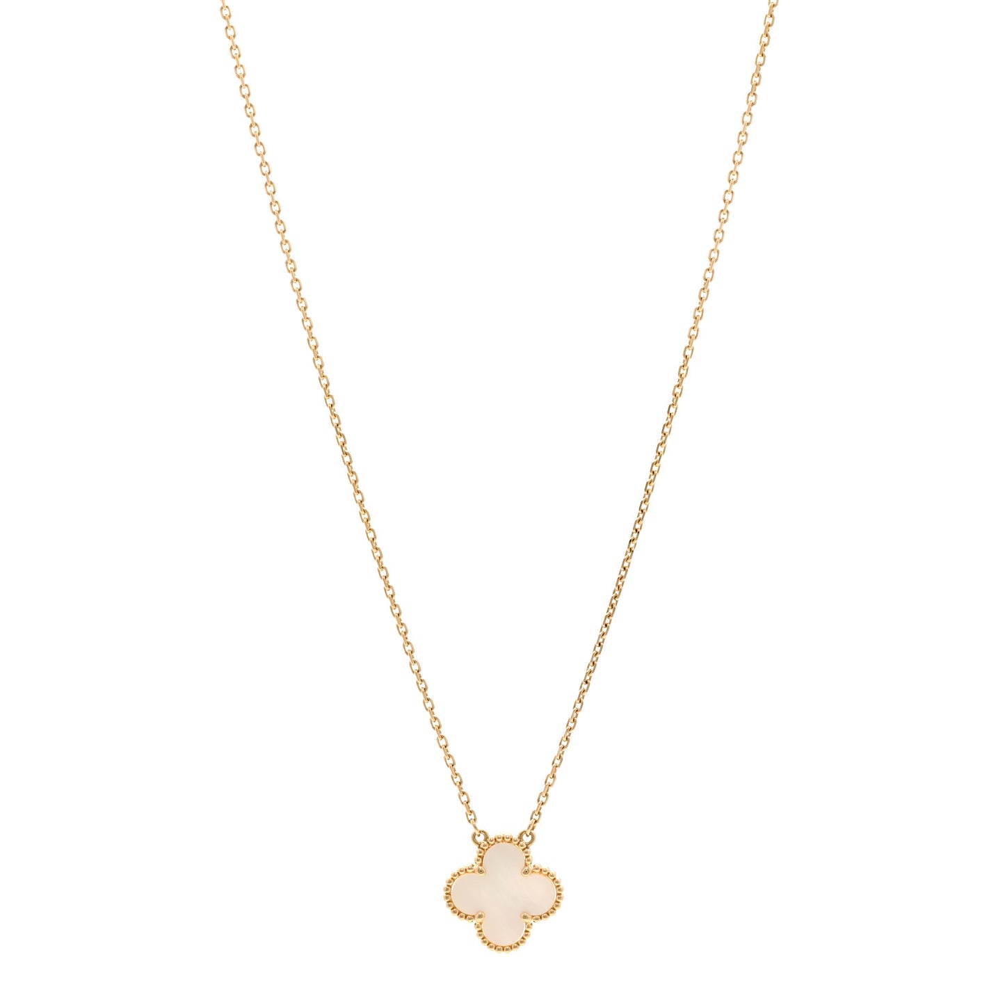 18K Yellow Gold Mother of Pearl Vintage Alhambra Pendant Necklace