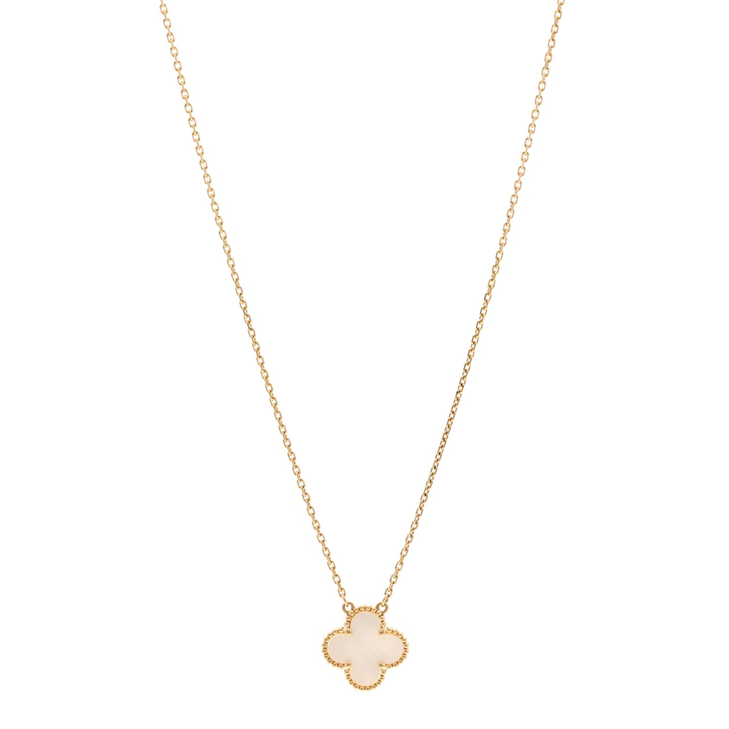 Van Cleef & Arpels 18K Yellow Gold Mother of Pearl Vintage Alhambra Pendant Necklace 1 of 6