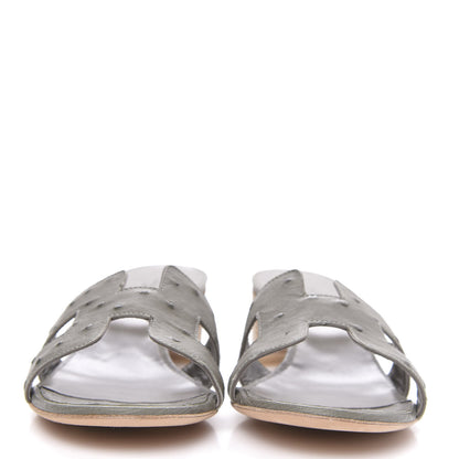 Hermes Ostrich Oasis Sandals 39.5 Gris Clair 2 of 8
