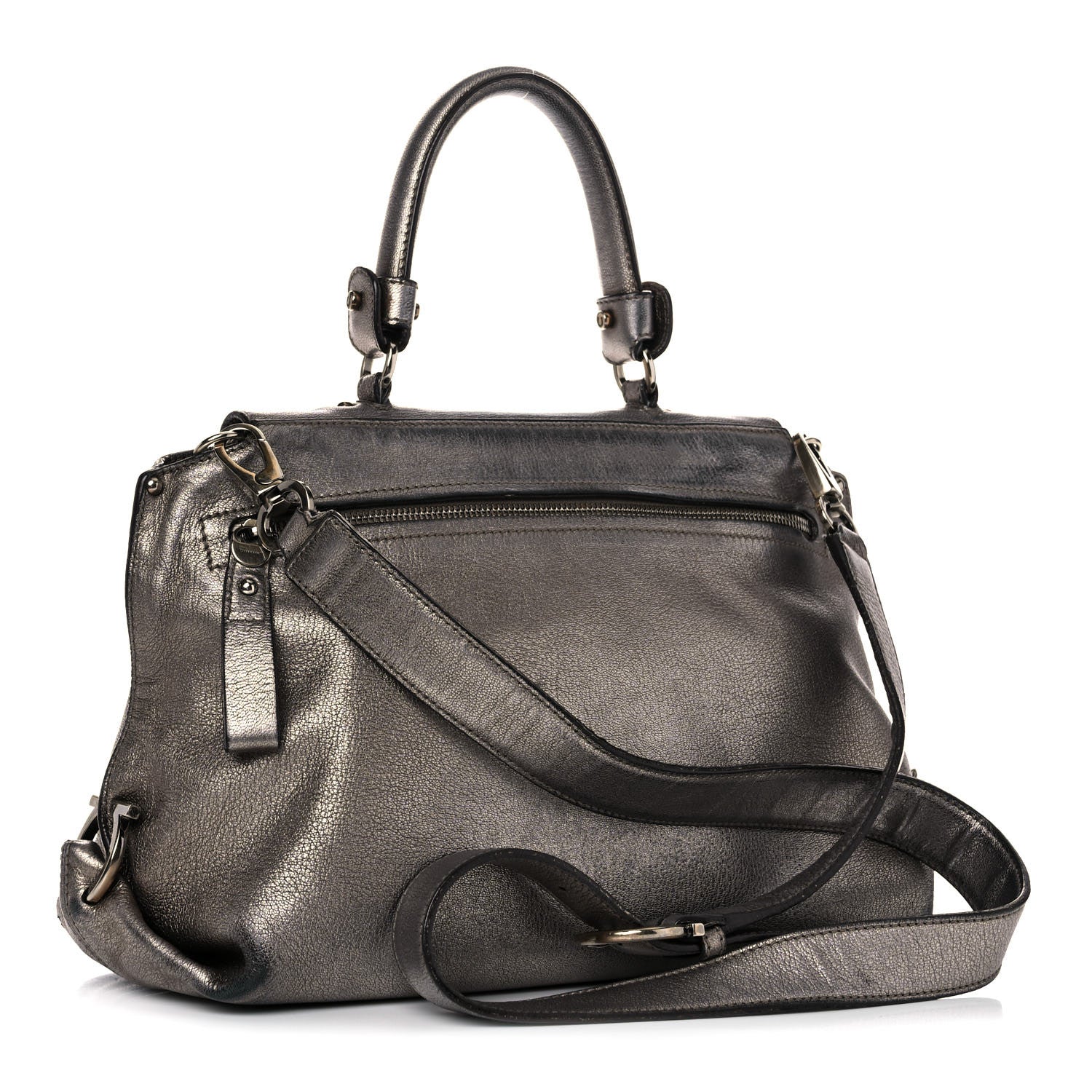 Salvatore Ferragamo Metallic Grained Calfskin Sofia Satchel Silver 3 of 39