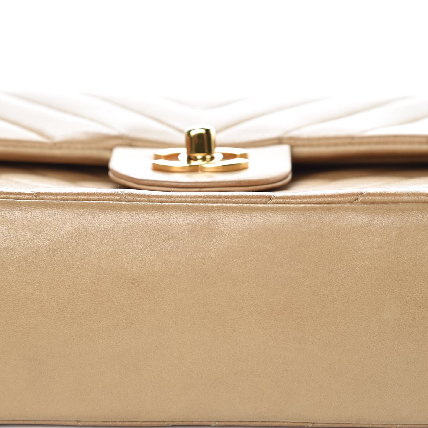 Lambskin Chevron Quilted Medium Double Flap Beige