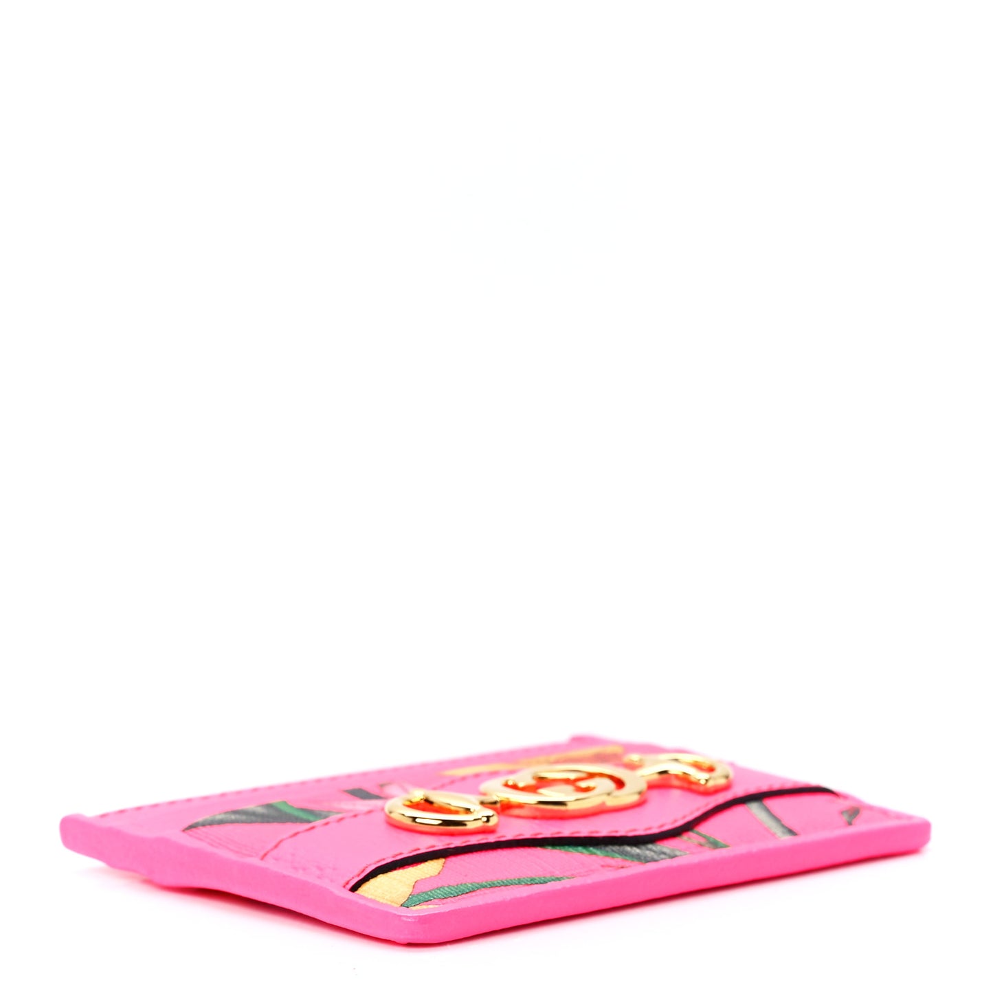 Calfskin Flora Print Zumi Card Holder Fuxia Fluo