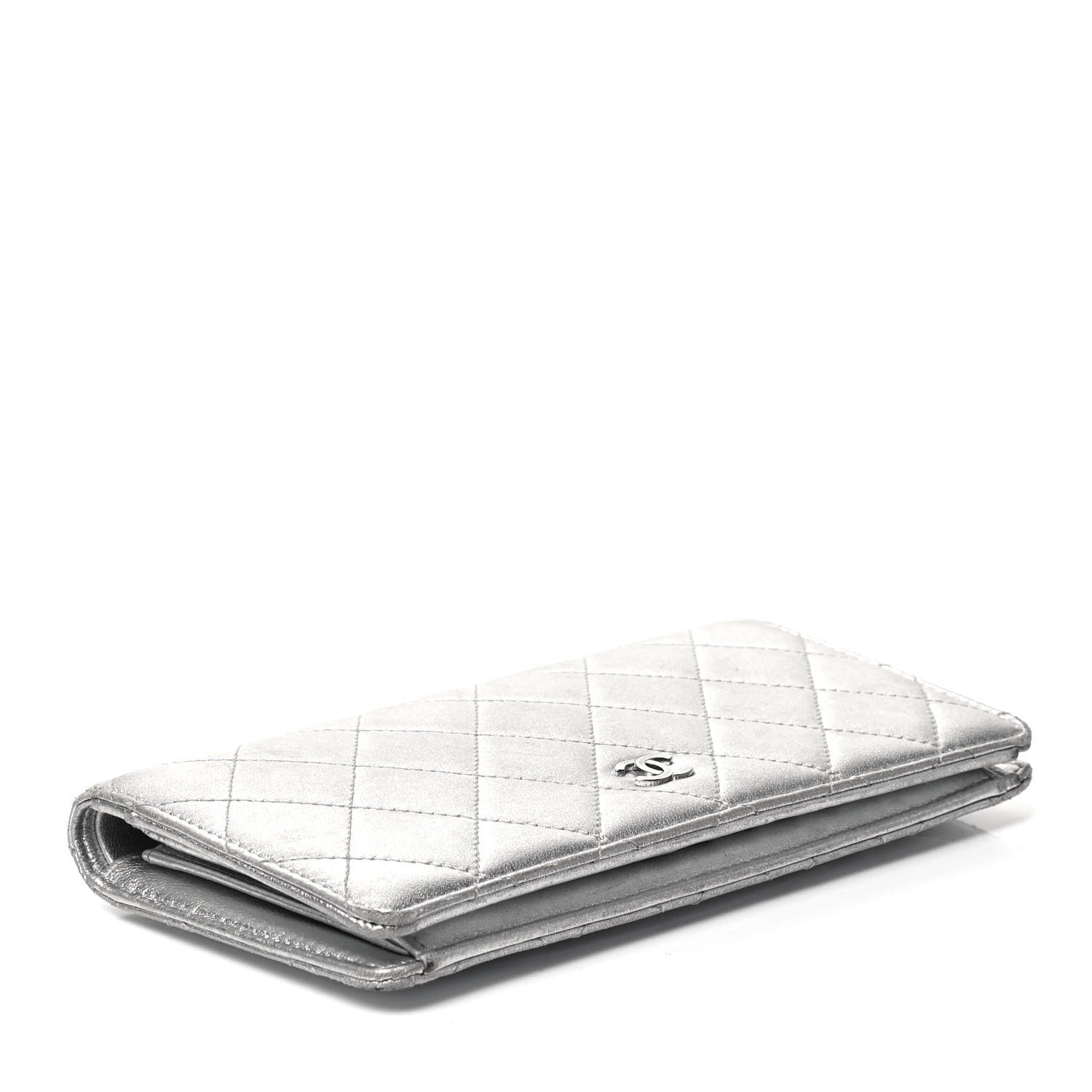 Chanel Metallic Calfskin Quilted Yen Wallet Dark Silver 4 of 12