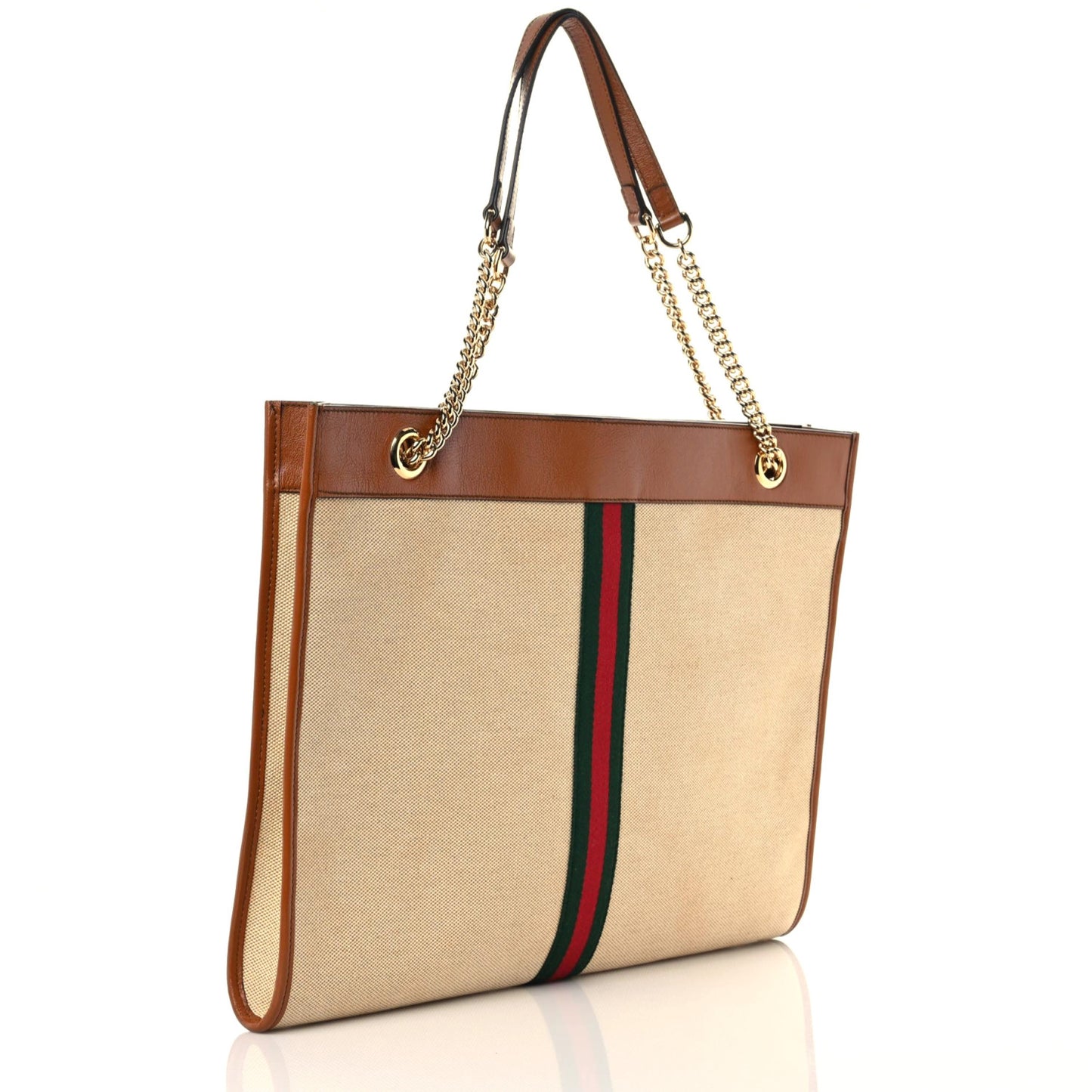 Vintage Canvas Calfskin Web Large Rajah Chain Tote Sand Light Cuir