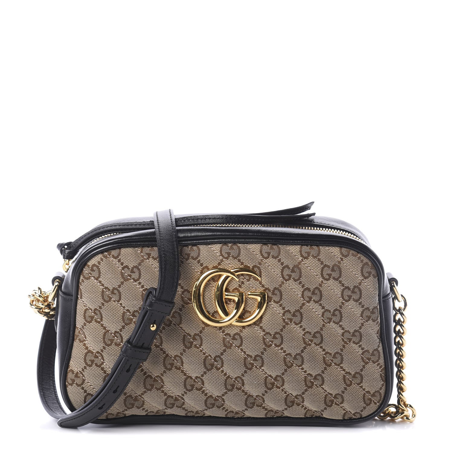 Gucci Monogram Matelasse Diagonal Small GG Marmont Chain Shoulder Bag Beige Black 1 of 9