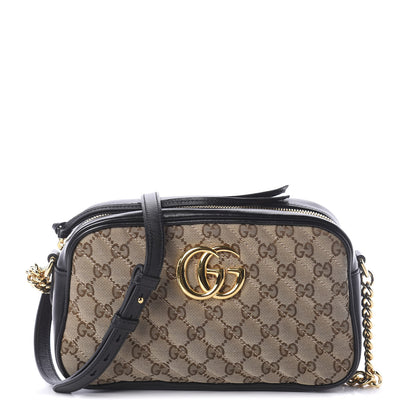 Gucci Monogram Matelasse Diagonal Small GG Marmont Chain Shoulder Bag Beige Black 1 of 9