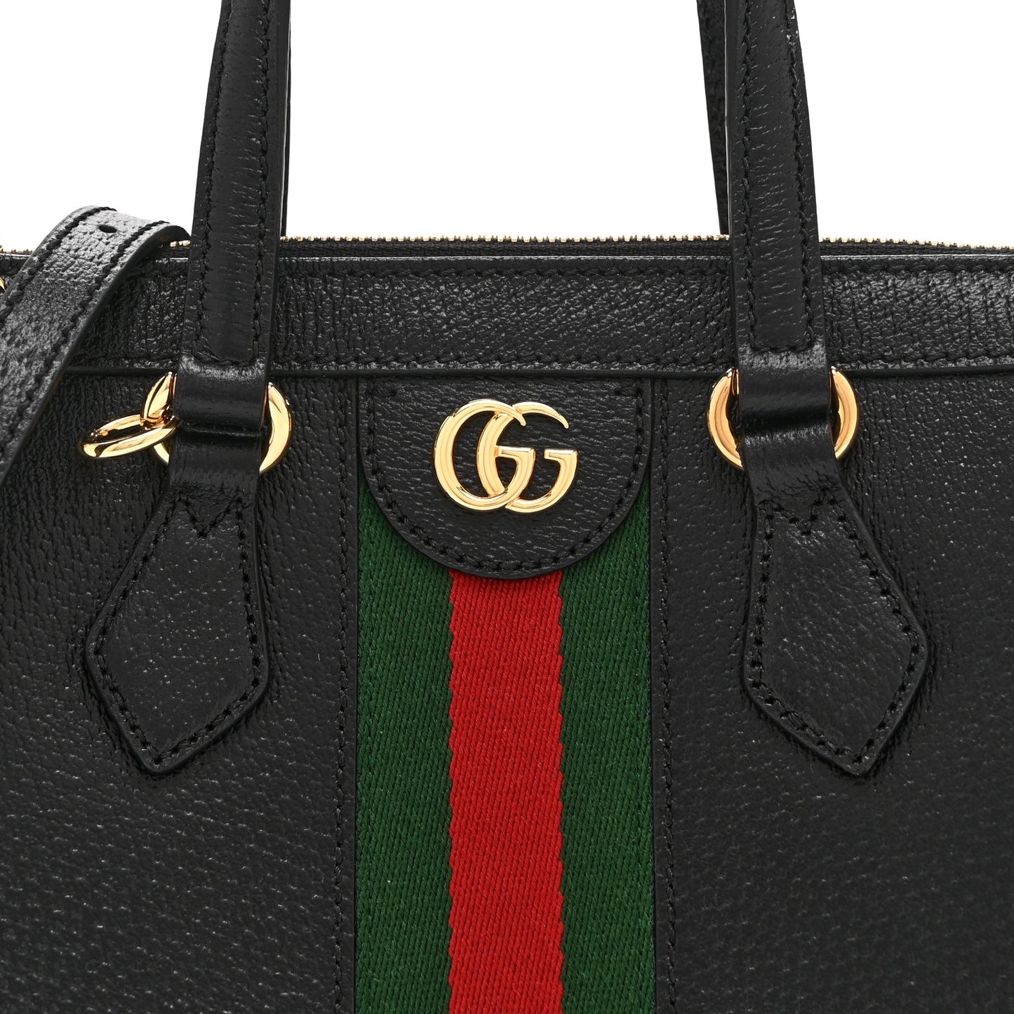 Textured Calfskin Web Small Ophidia Tote Bag Black