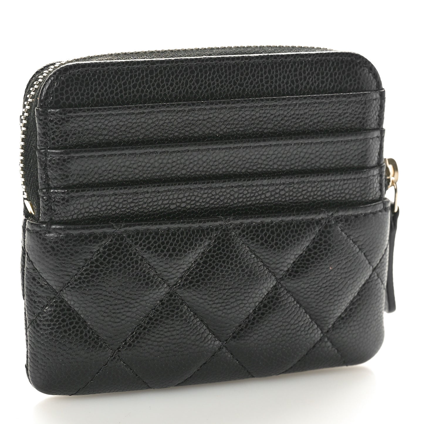Caviar Quilted Zip Card Holder Wallet Black