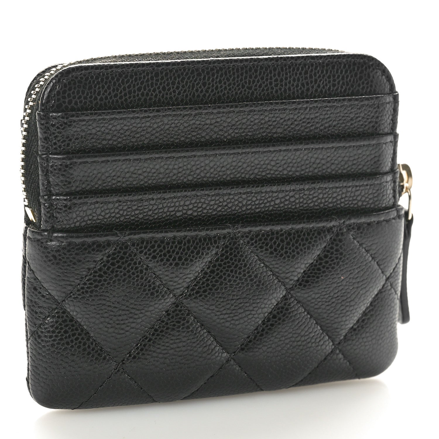 Chanel Caviar Quilted Zip Card Holder Wallet Black 3 of 9