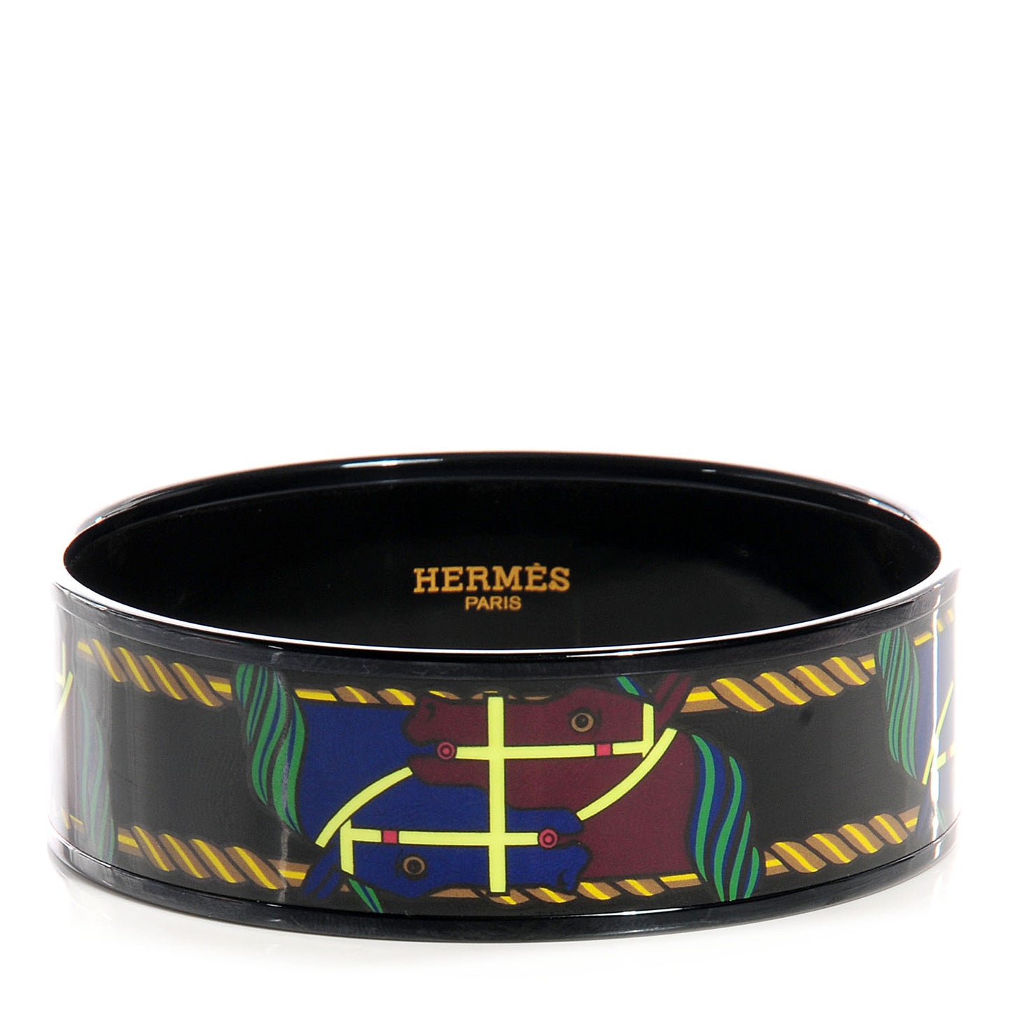 Enamel Printed Quadridge Wide Bracelet 62 Black