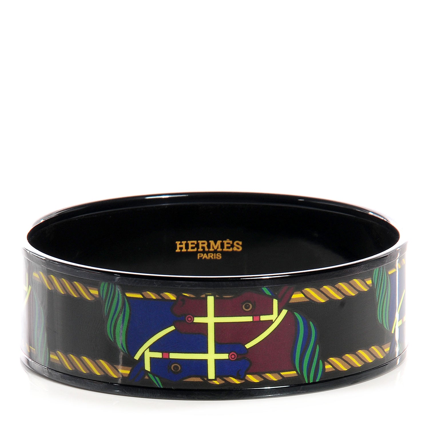 Hermes Enamel Printed Quadridge Wide Bracelet 62 Black 1 of 6