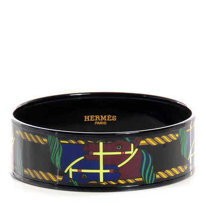 Hermes Enamel Printed Quadridge Wide Bracelet 62 Black 1 of 6