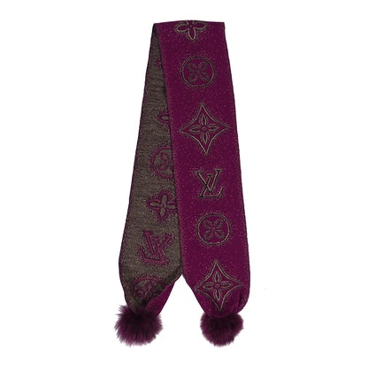 Louis Vuitton Cashmere Fox Fur Monogram Scarf Gloves Set 3 of 4