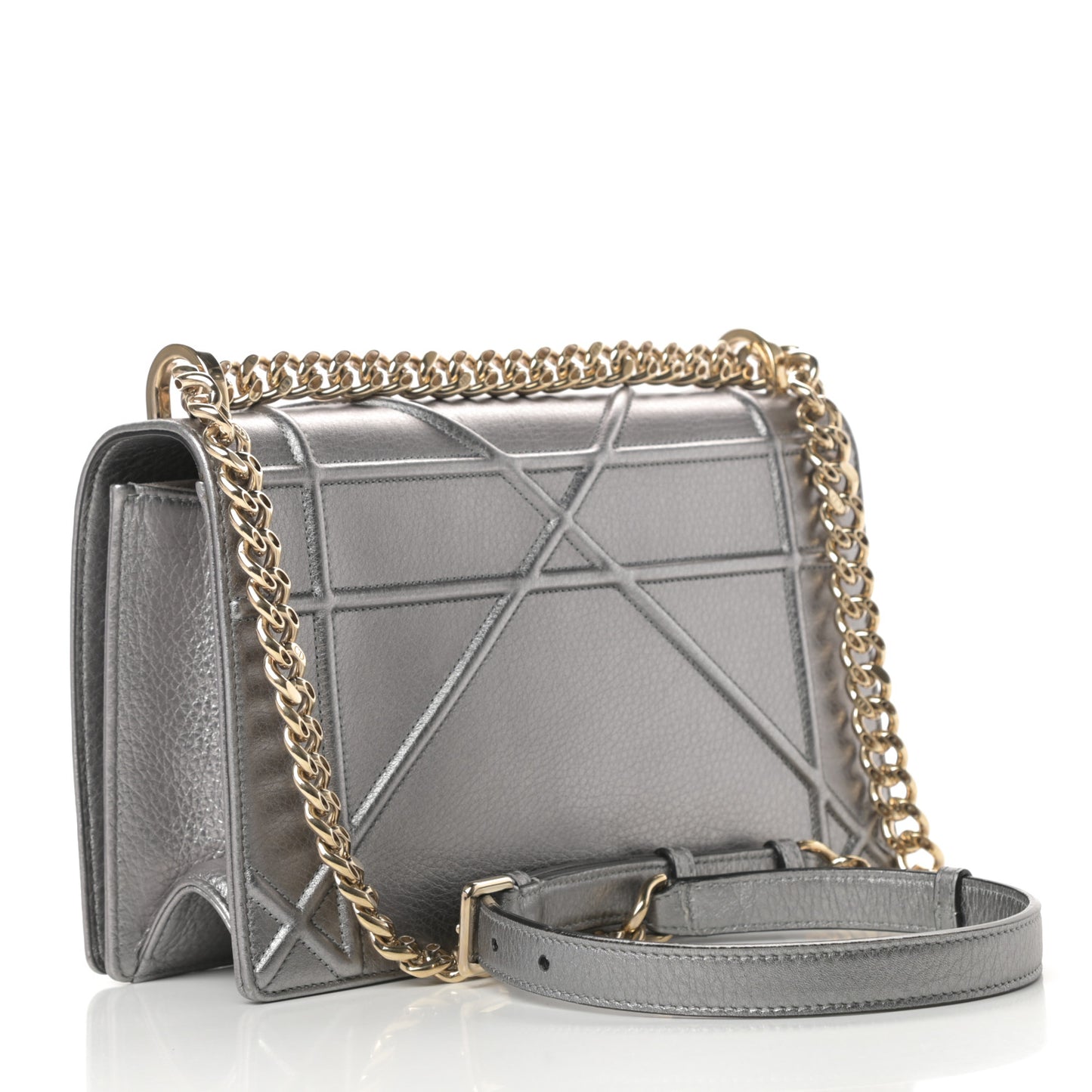 Metallic Grained Calfskin Medium Diorama Flap Bag Silver