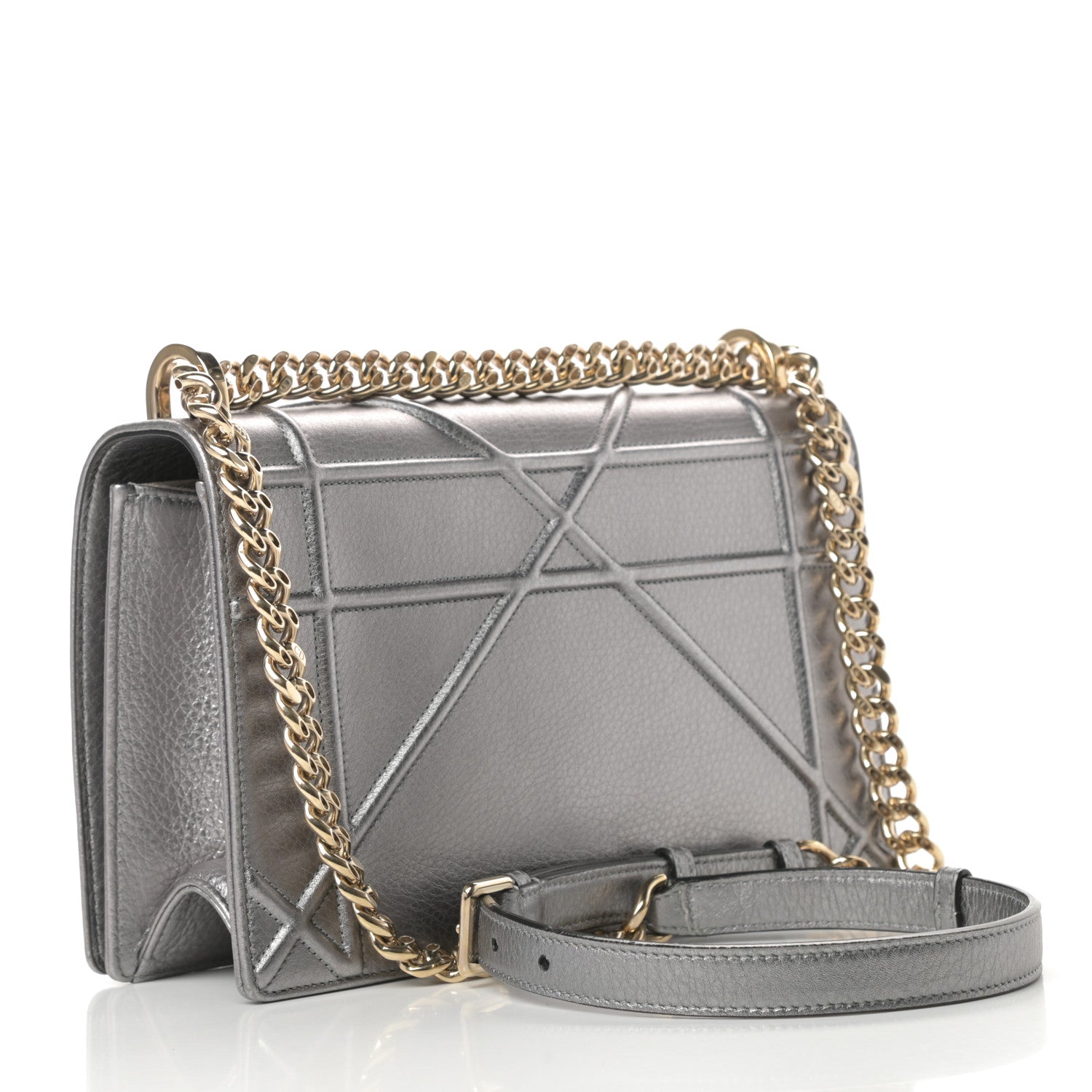 Christian Dior Metallic Grained Calfskin Medium Diorama Flap Bag Silver 3 of 14