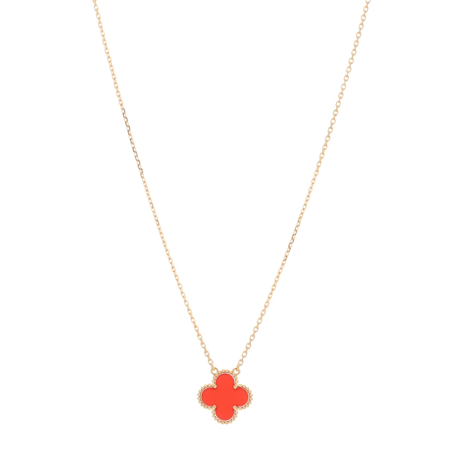 18K Yellow Gold Carnelian Vintage Alhambra Pendant Necklace