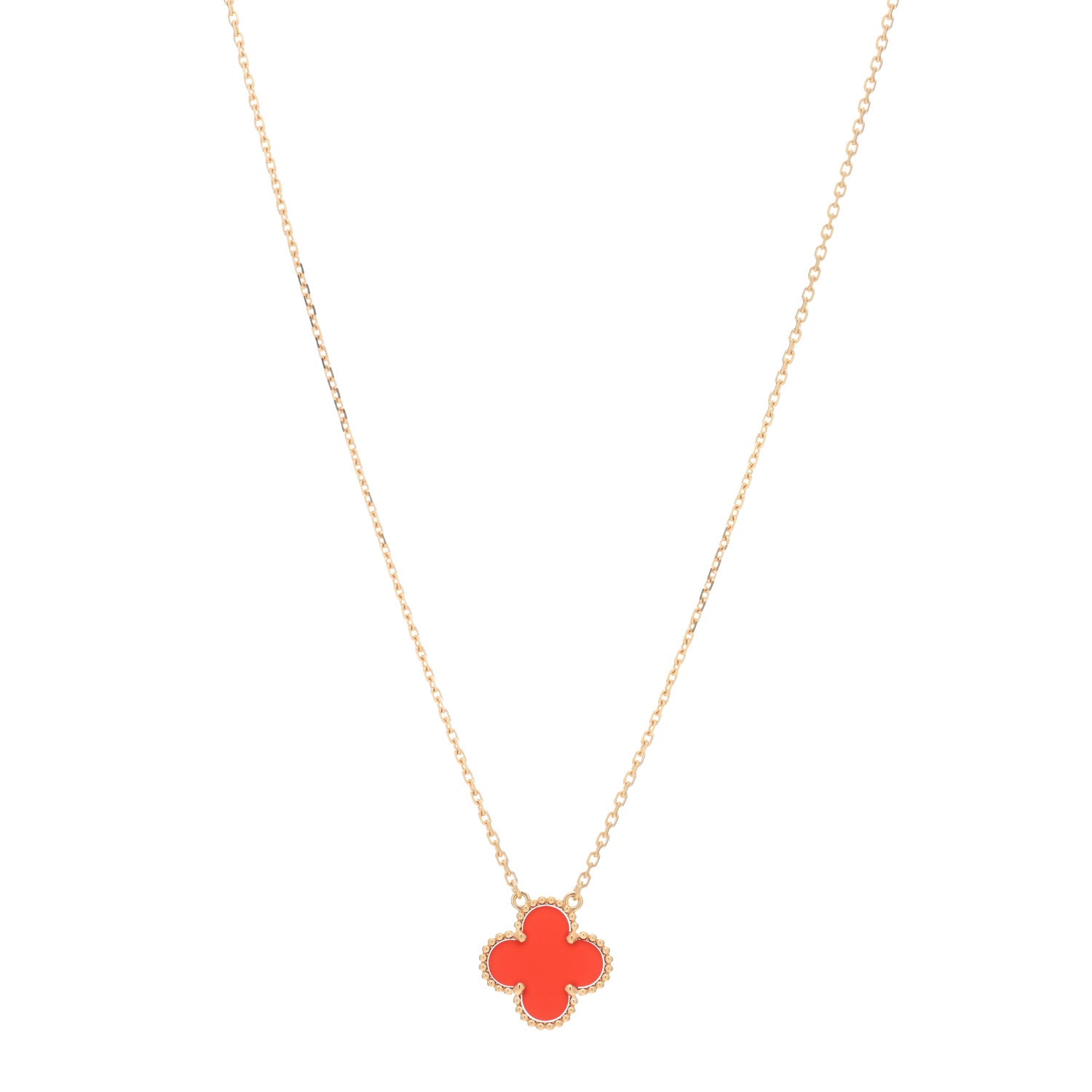 Van Cleef & Arpels 18K Yellow Gold Carnelian Vintage Alhambra Pendant Necklace 1 of 3