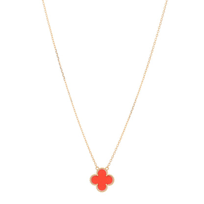 Van Cleef & Arpels 18K Yellow Gold Carnelian Vintage Alhambra Pendant Necklace 1 of 3