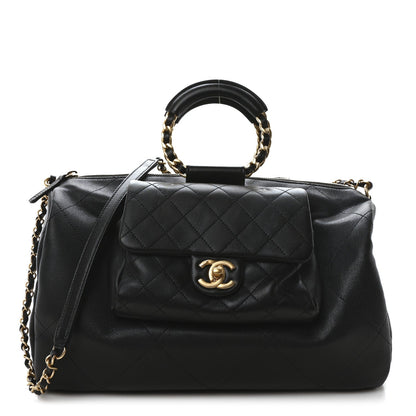 Chanel Grained Calfskin Lambskin Quilted Large Bowling Bag Black 1 of 10
