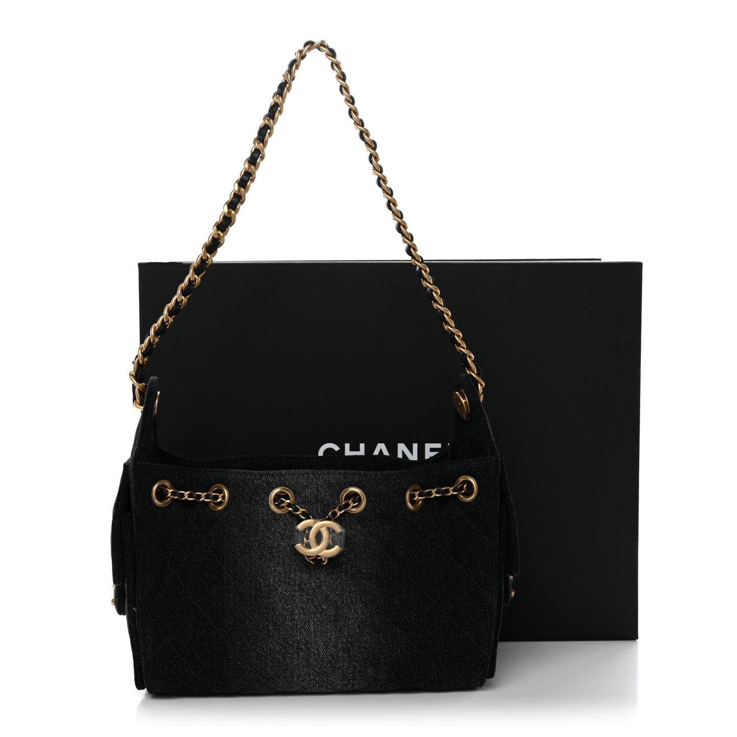 Washed Denim Quilted Mini Chanel 25 Handbag Black