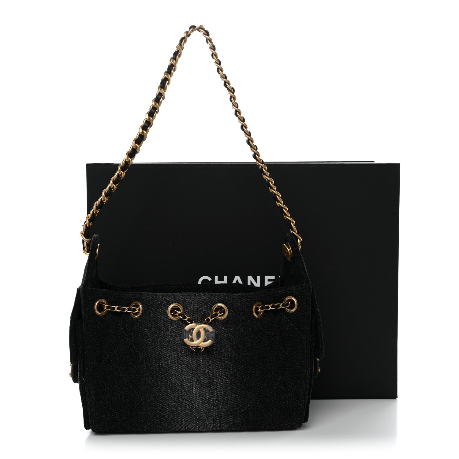 Chanel Washed Denim Quilted Mini Chanel 25 Handbag Black 11 of 11