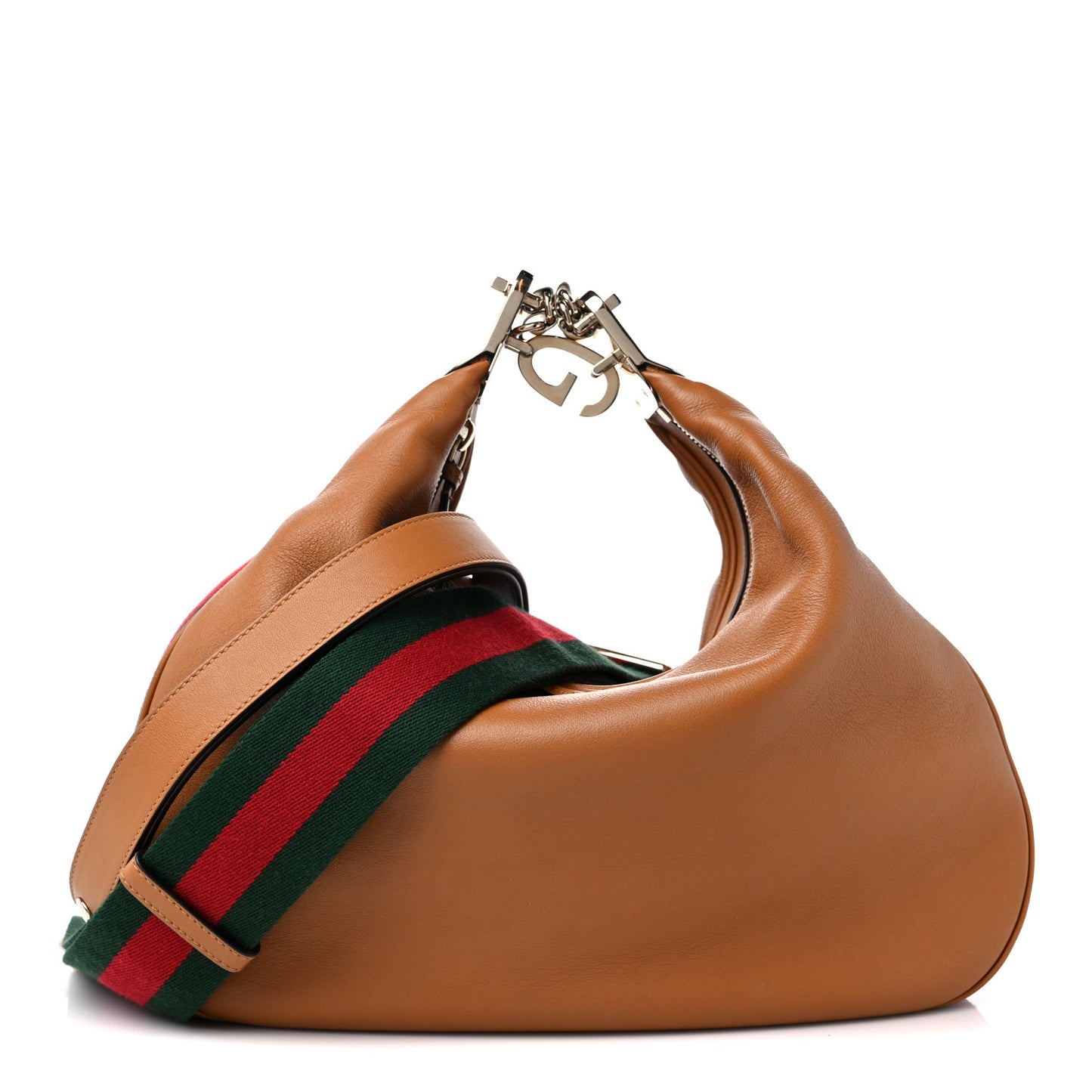 Aria Calfskin Web Large Attache Shoulder Bag Dark Orange