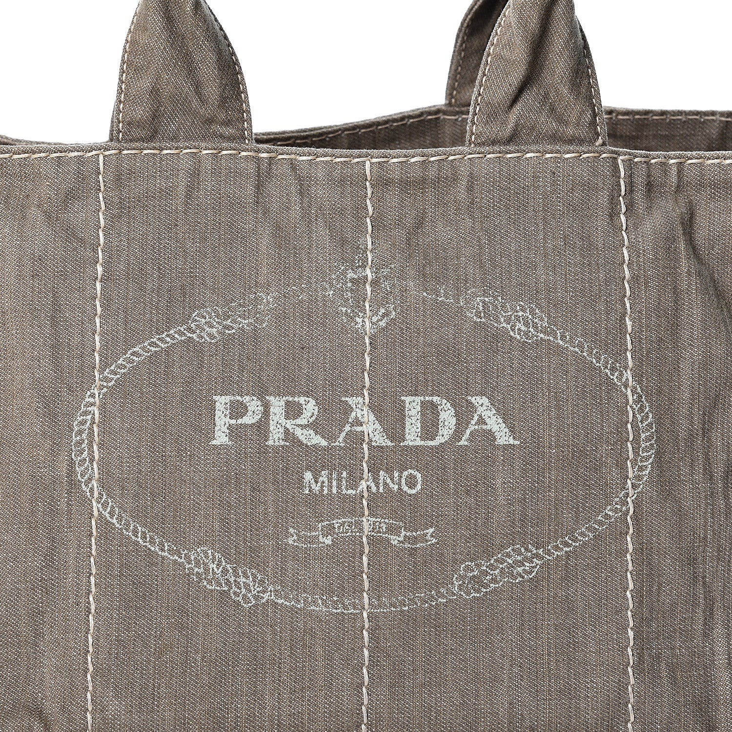 Prada Denim Logo Tote Militare 6 of 8