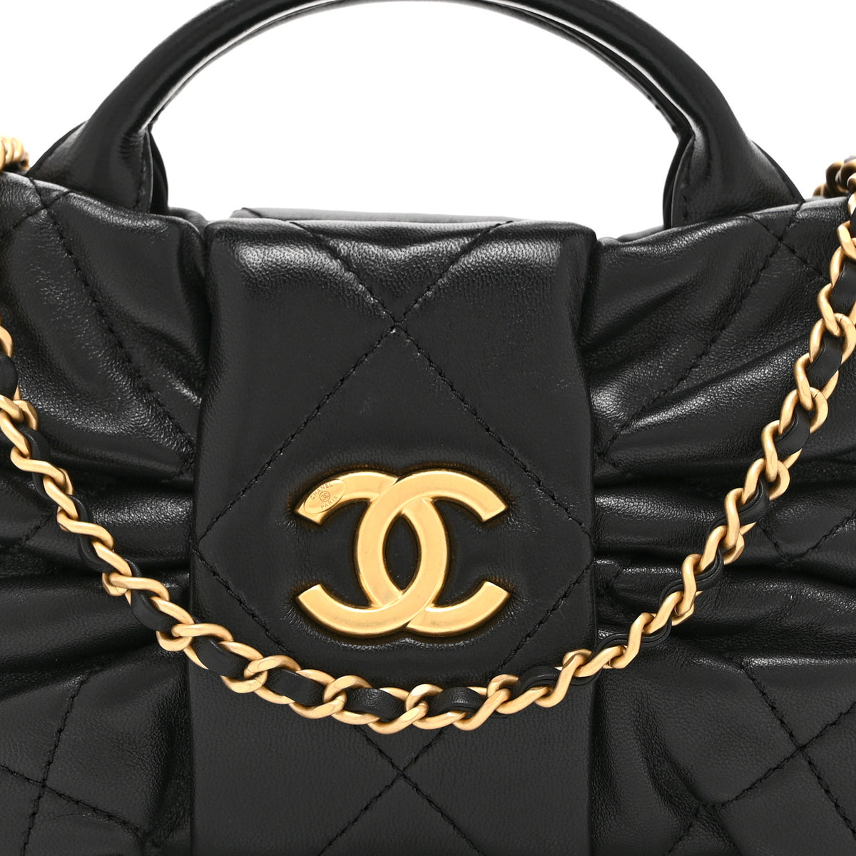 Lambskin Quilted Mini Bow Bag Black