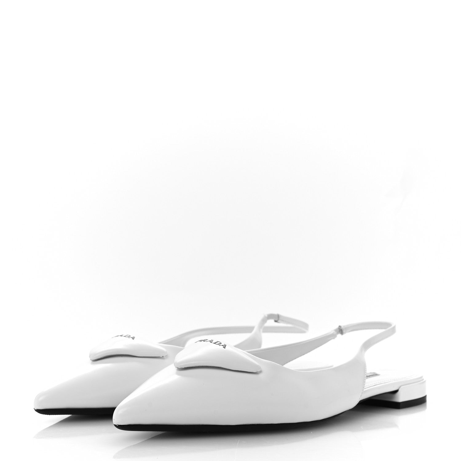 Prada Spazzolato Padded Triangle Logo Pointed Toe Slingback Flats 37.5 White 4 of 11