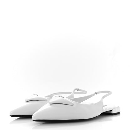 Prada Spazzolato Padded Triangle Logo Pointed Toe Slingback Flats 37.5 White 4 of 11