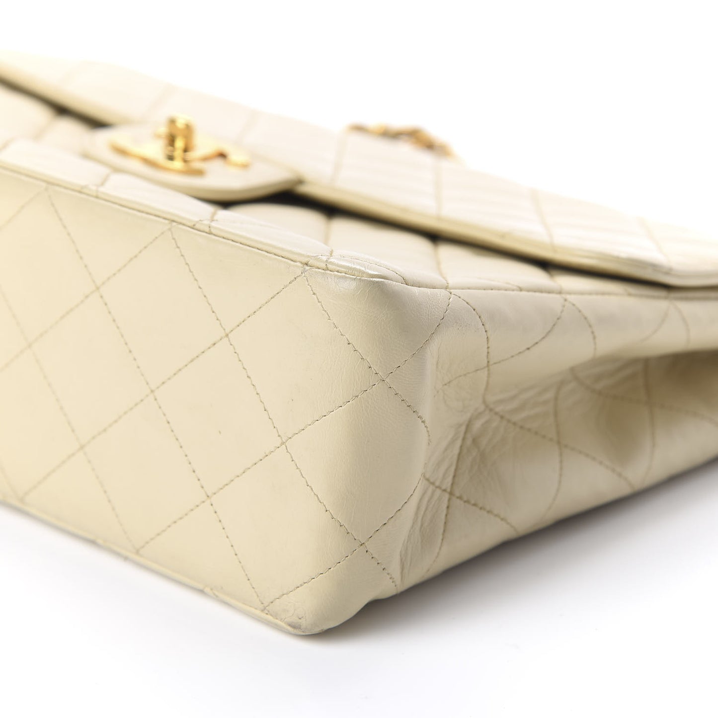Lambskin Quilted Maxi Single Flap Beige