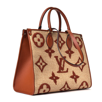 Louis Vuitton Raffia Calfskin Monogram Giant Onthego MM Tan 2 of 4
