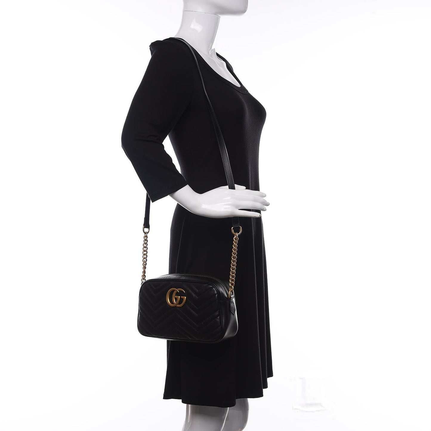 Calfskin Matelasse Small GG Marmont Chain Shoulder Bag Black