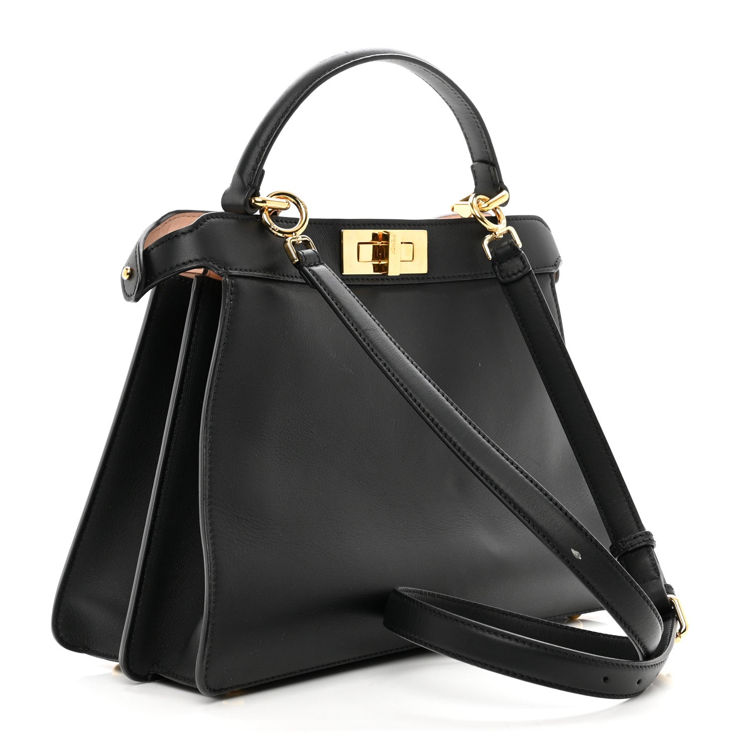 Fendi Vitello Seta Shiny Nappa Medium Peekaboo I SEE U Satchel Black Light Rose 3 of 9