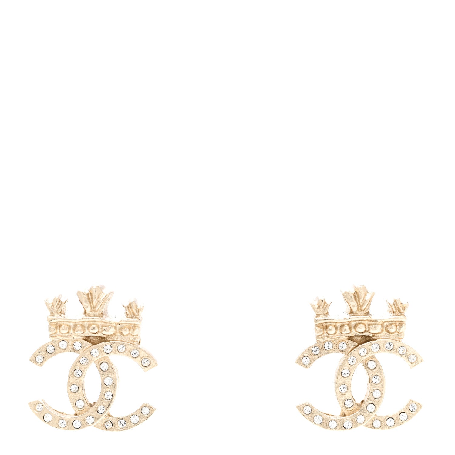 Chanel Crystal CC Crown Earrings Gold 1 of 5