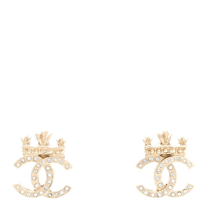 Chanel Crystal CC Crown Earrings Gold 1 of 5