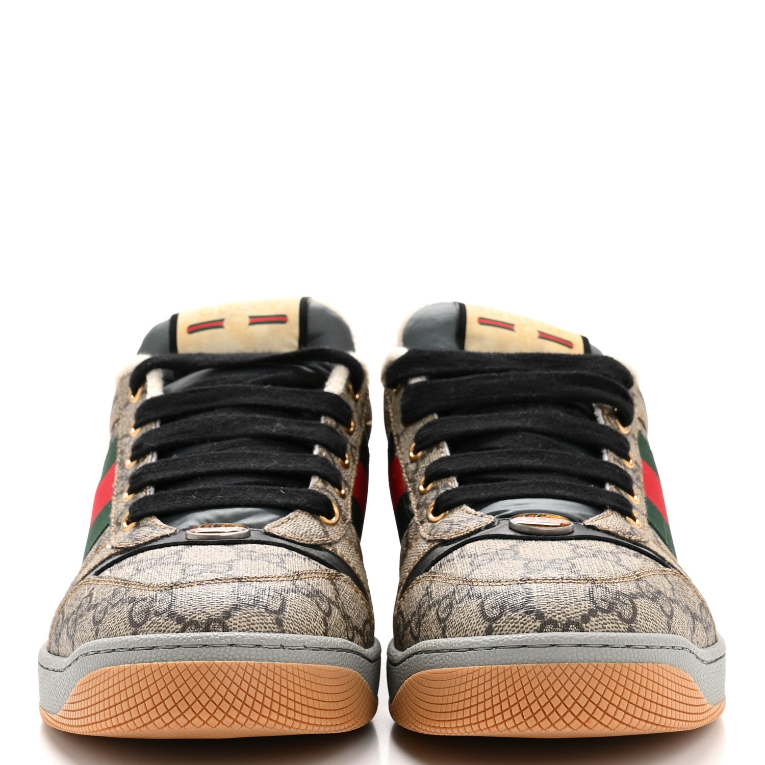 Gucci GG Supereme Monogram Miro Soft Calfskin Web Mens Screener Sneakers 8.5 Beige Ebony Black New Platinum 3 of 10