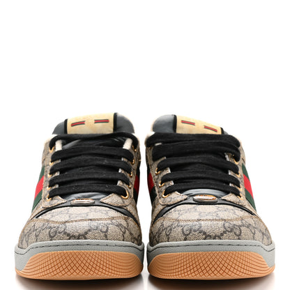 Gucci GG Supereme Monogram Miro Soft Calfskin Web Mens Screener Sneakers 8.5 Beige Ebony Black New Platinum 3 of 10