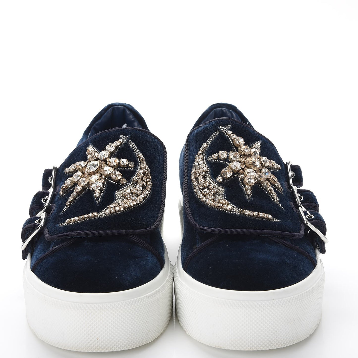 Velvet Crystal Moon Embellished Stars Buckles Platform Sneakers 40 Blue