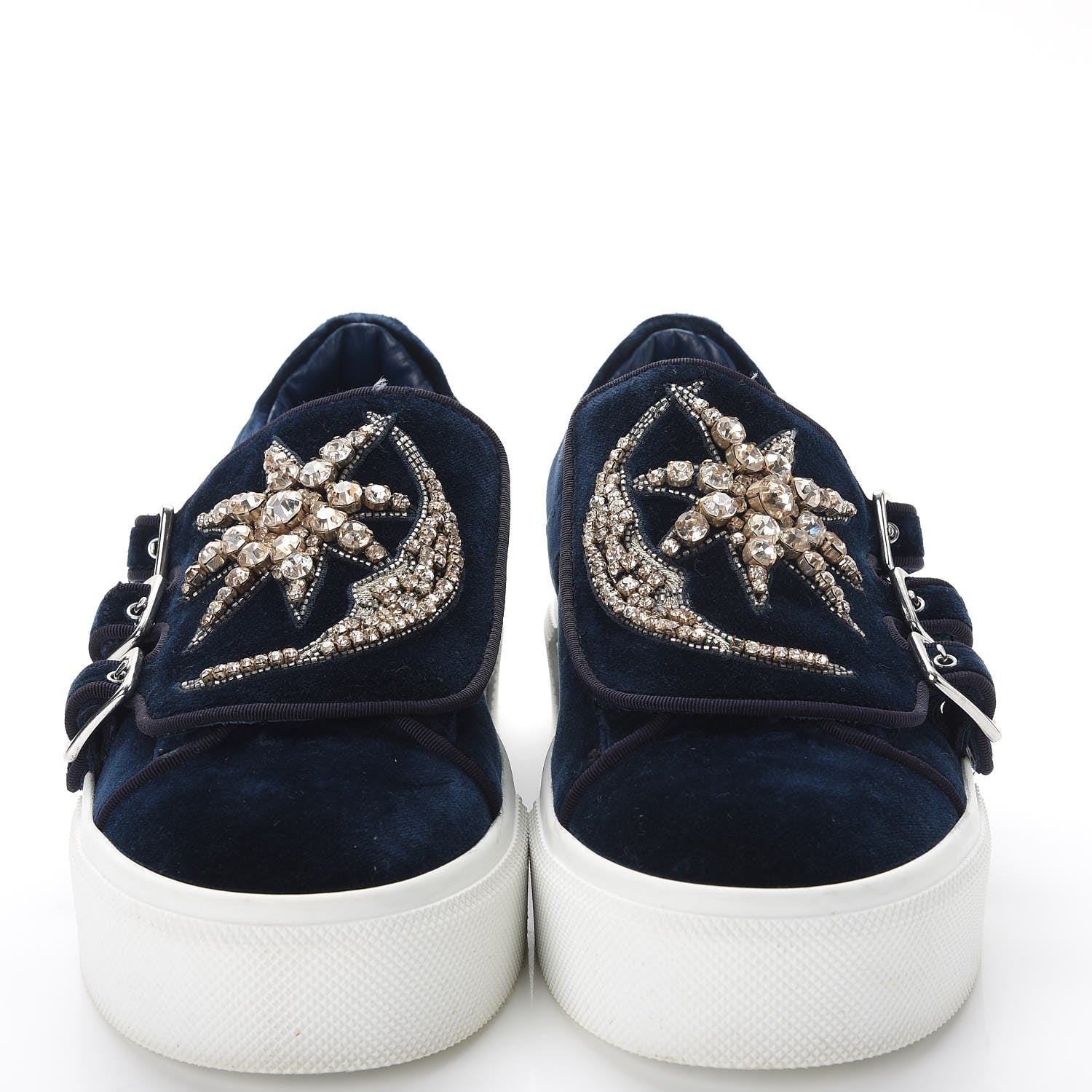Alexander McQueen Velvet Crystal Moon Embellished Stars Buckles Platform Sneakers 40 Blue 8 of 17