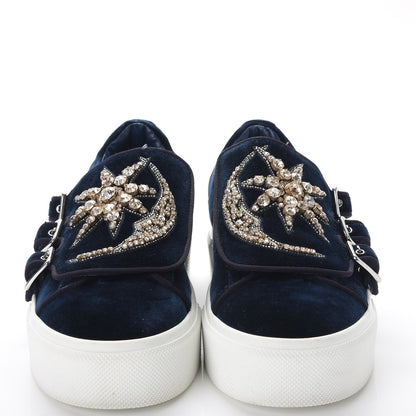 Alexander McQueen Velvet Crystal Moon Embellished Stars Buckles Platform Sneakers 40 Blue 8 of 17