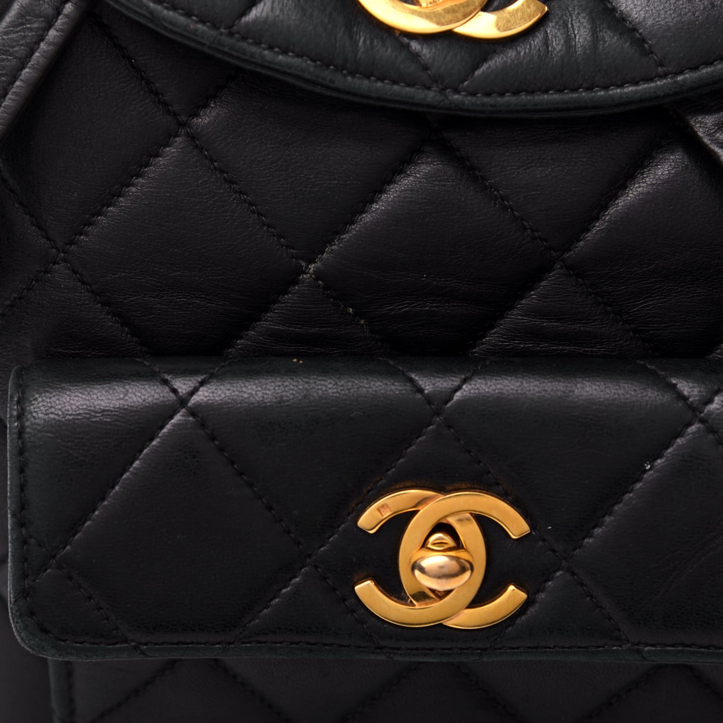 Lambskin Quilted Drawstring Backpack Black