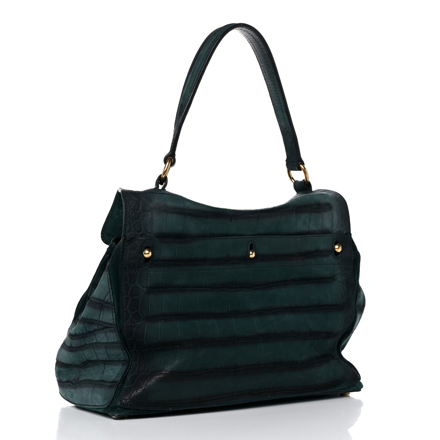 Crocodile Embossed Nubuck Calfskin Medium Muse Two Green