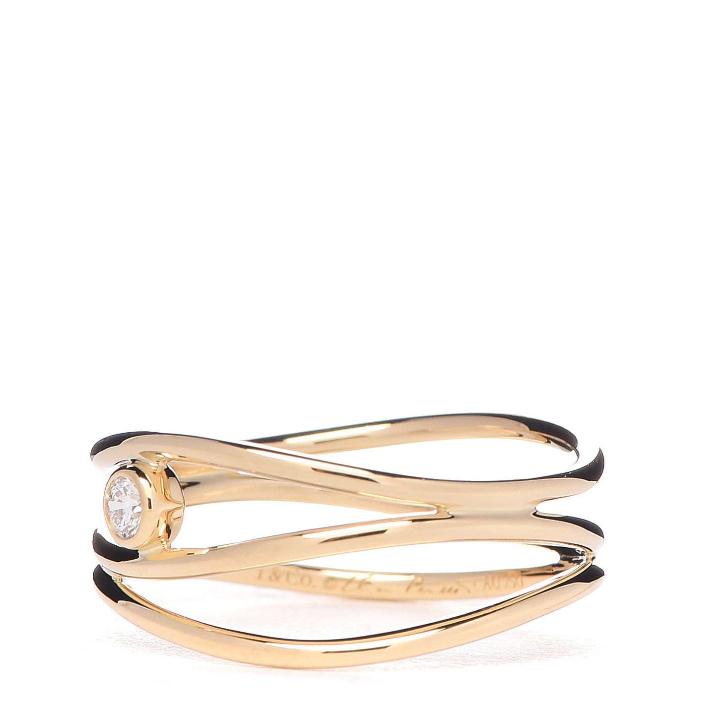 18K Yellow Gold Diamond Elsa Peretti 3 Row Wave Ring 50 5.5