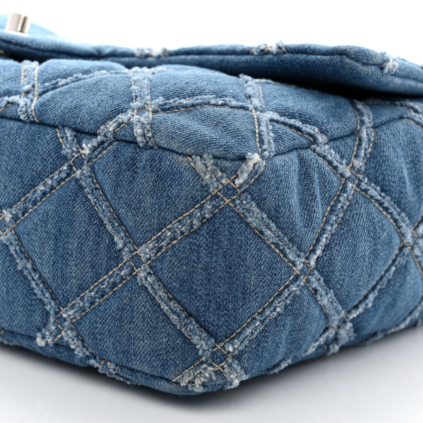 Frayed Denim Quilted Large Blue Chip Flap Blue