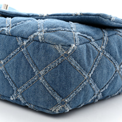 Chanel Frayed Denim Quilted Large Blue Chip Flap Blue 10 of 12