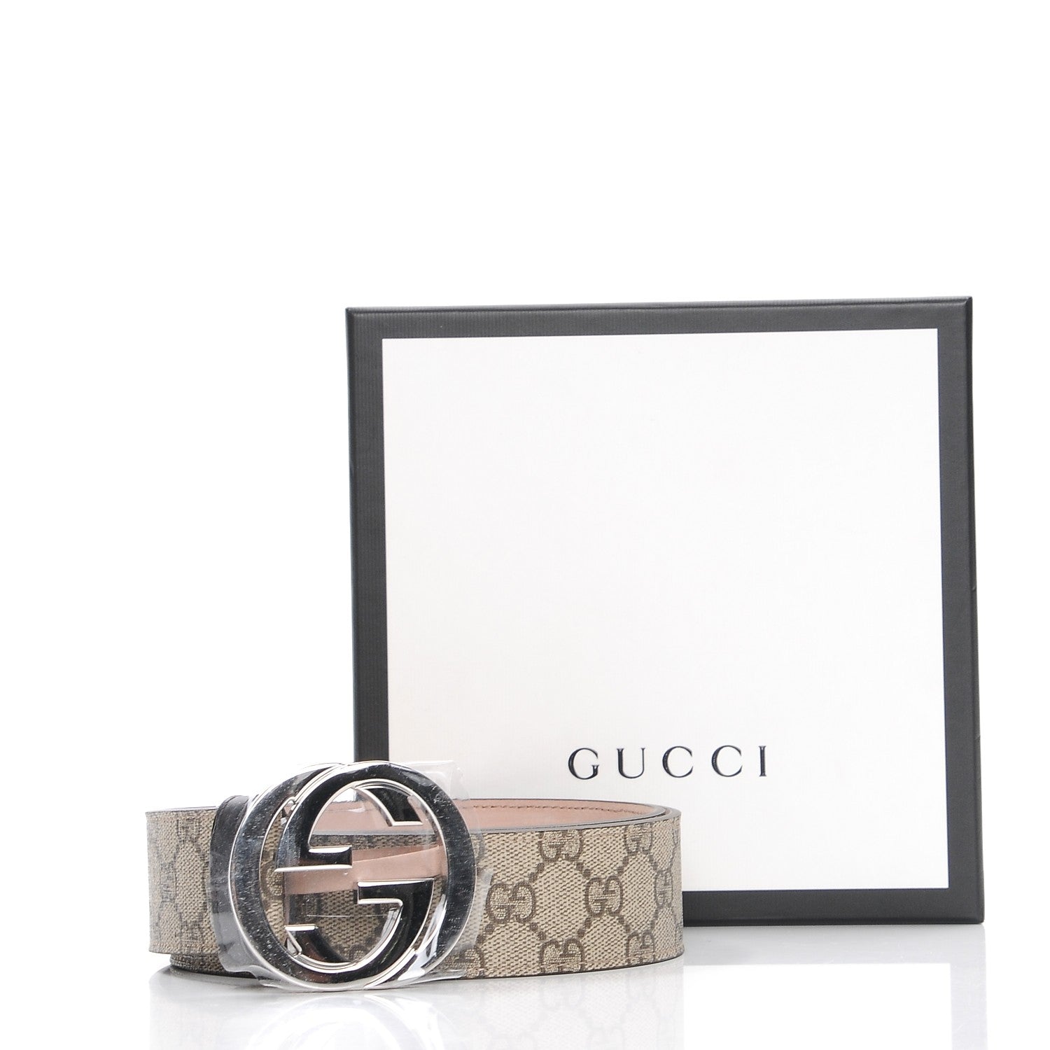 Gucci GG Supreme Monogram Selleria Calfskin Interlocking G 40mm Belt 90 36 Beige Ebony Cocoa 7 of 7